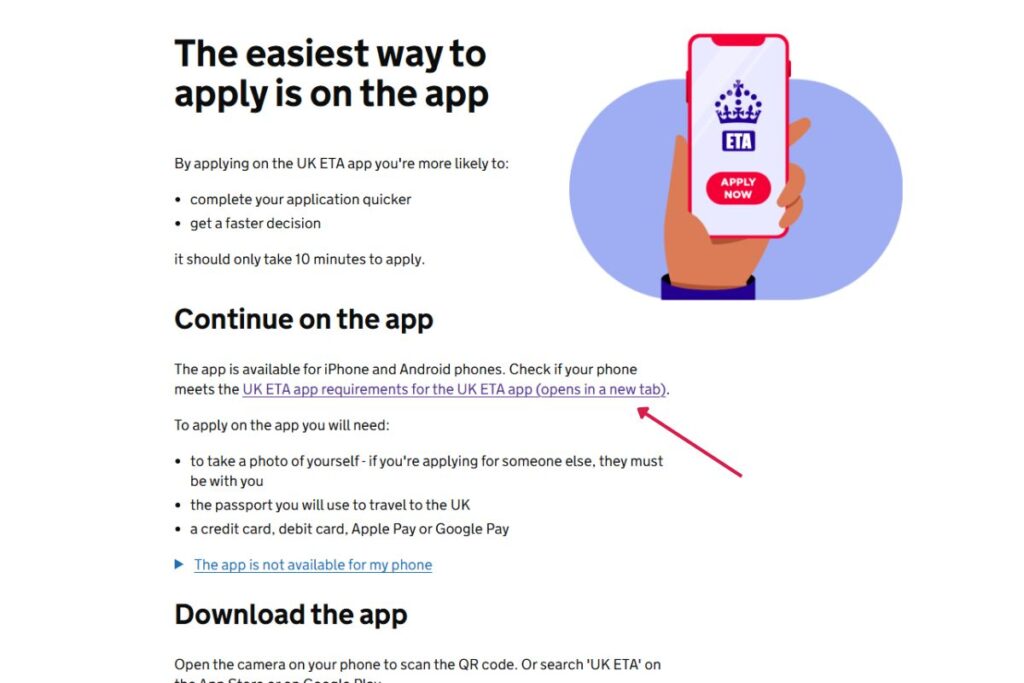 Beantragen Sie eine ETA über die Website