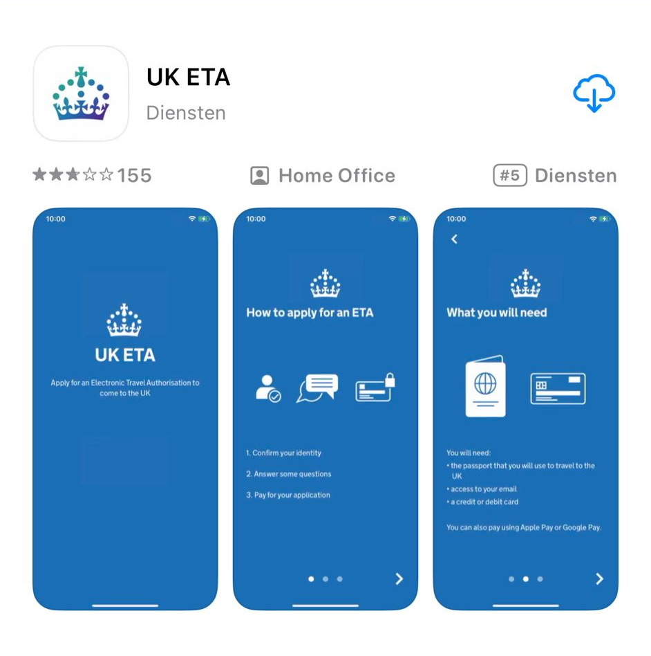 Die offizielle App UK ETA des britischen Home Office im App Store